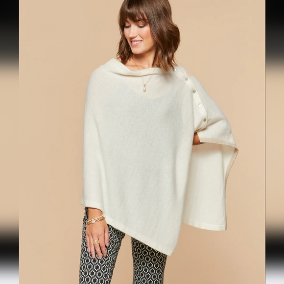 SPARTINA 449  cashmere/wool Peacoat Poncho in Oatmeal/blue Ombre. O/S - Picture 1 of 11